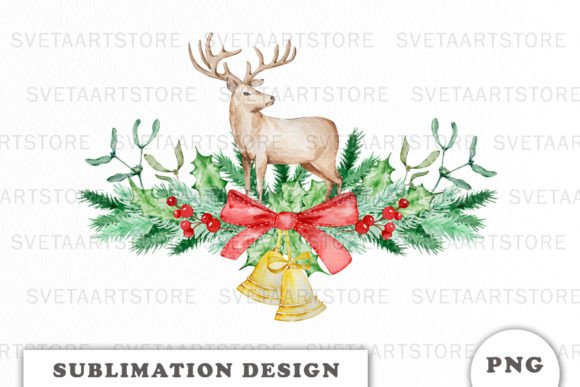 Christmas Deer Watercolor PNG