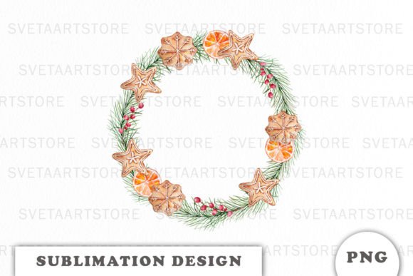 Watercolor Christmas Gingerbread Wreath