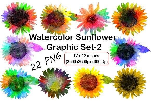 Watercolor Sunflower Graphic Set-2