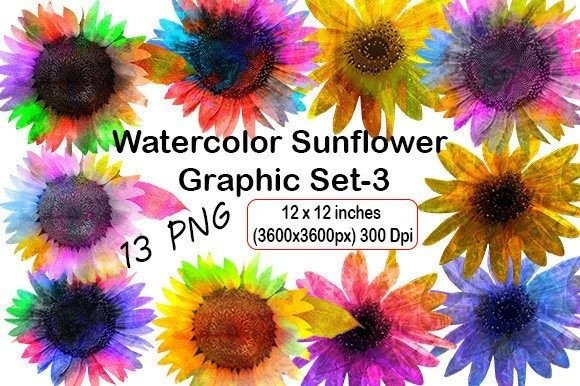 Watercolor Sunflower Graphics Set-3